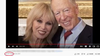 A photo of Joanna Lumley with Lord Jacob Rothschild is included in the video, which has been viewed more than 40,000 times. Pic: AP/YouTube
